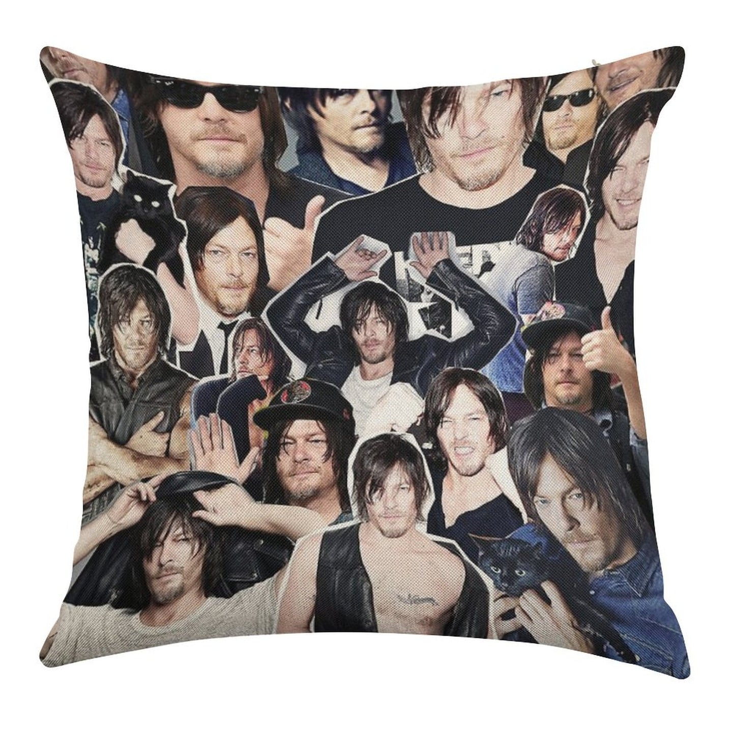 Norman Reedus Collage Linen Throw Pillow Cover