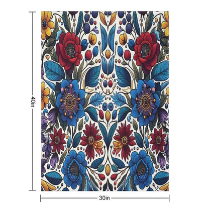 Deep Blue Ojibwe Bloom – Indigenous Floral Folk Art Throw Blanket