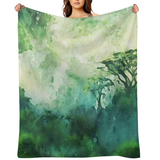 Green Forest_watercolor Painting Throw Blanket