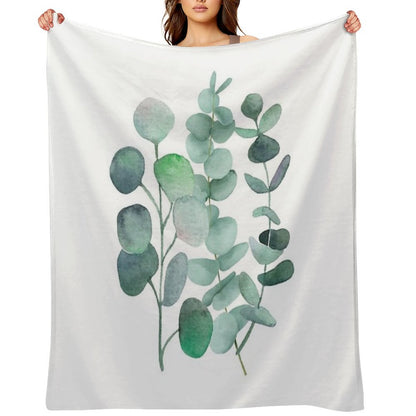 Watercolor, Eucalyptus, Leaves, Botanical, Painting, Green Throw Blanket