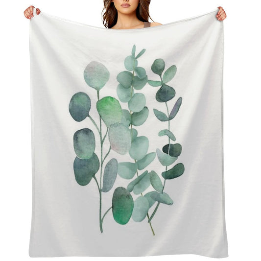 Watercolor, Eucalyptus, Leaves, Botanical, Painting, Green Throw Blanket