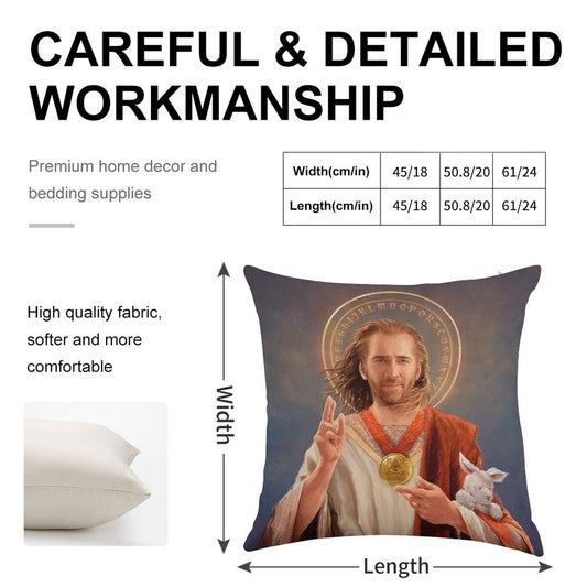 Nicolas Cage, Saint Nicolas of Cage, Nic Cage Original Religious Painting Linen Throw Pillow Cover