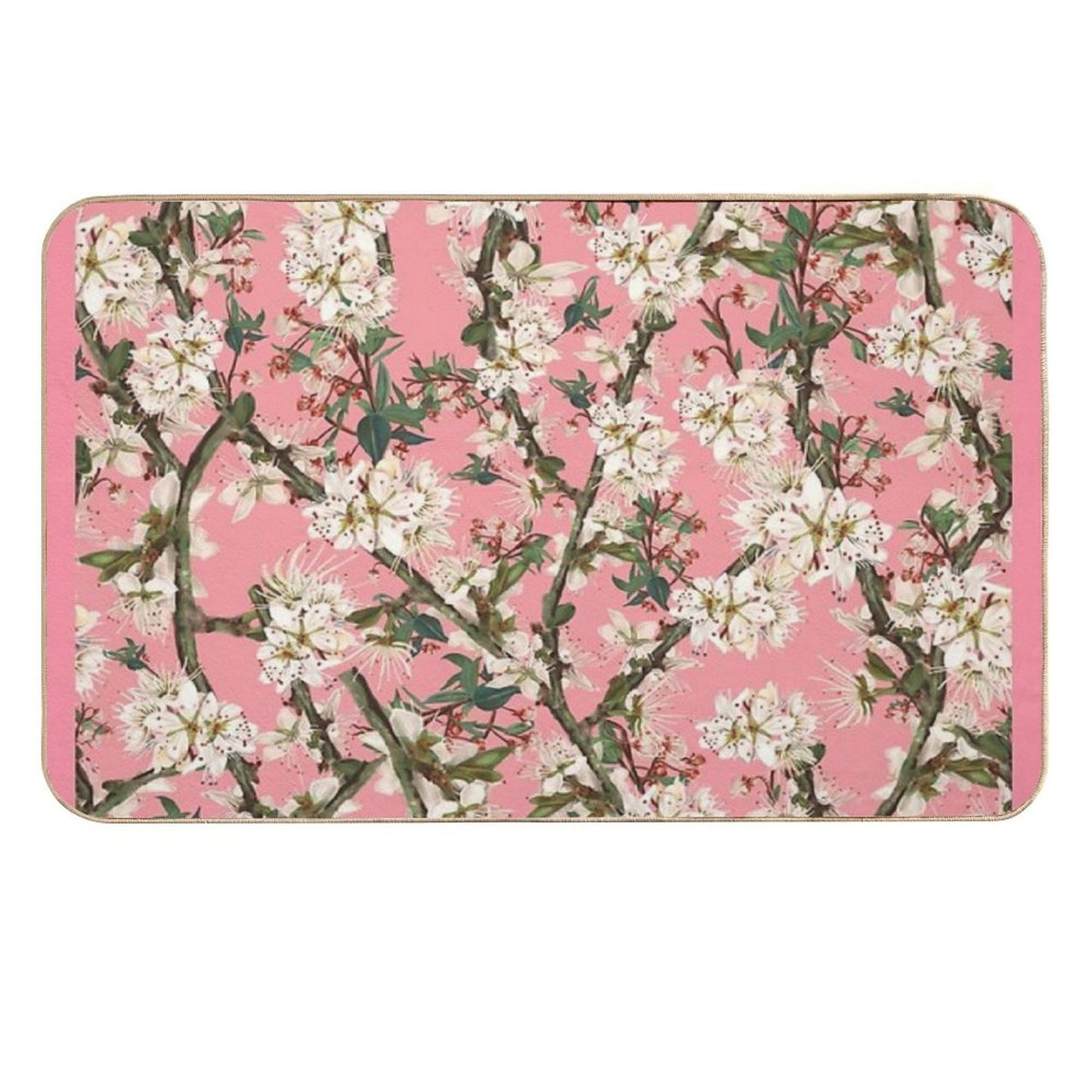 Cherry Blossom On Bright Pink Feminine Print  Fade-Resistant Bath Mat