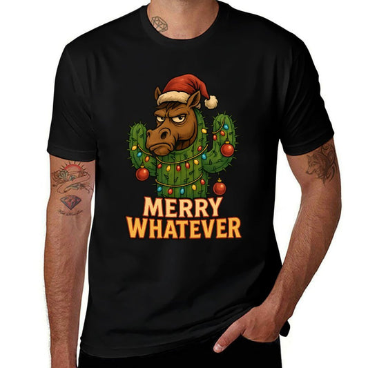 Funny Christmas Horse, Merry Whatever Sarcastic Humor Sweatshirt  Slim-fit Cut T-Shirt