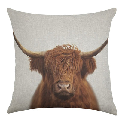 Highland Cow - Colorful Linen Throw Pillow Cover
