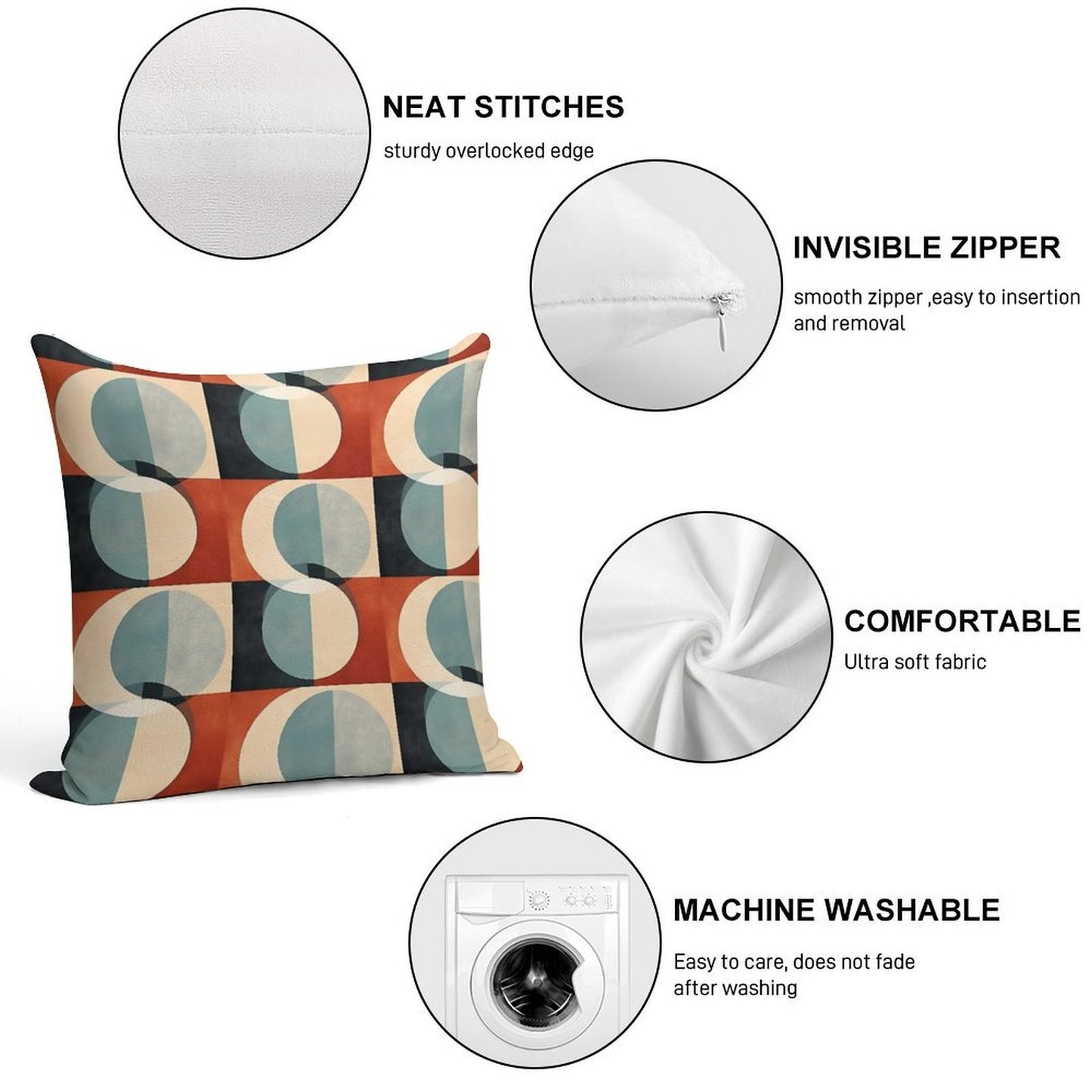 Mid Century Abstract Retro Geometric Art Soft Multiple Sizes Throw Pillow
