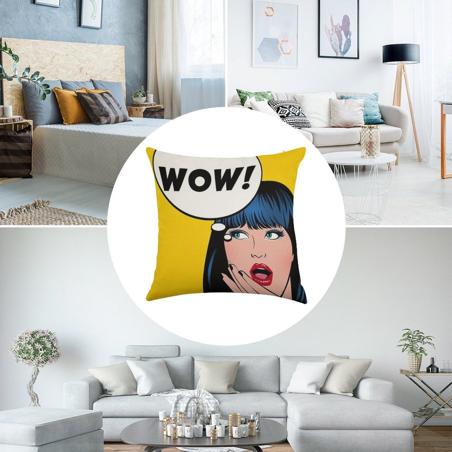 Pop Art - Wow Apron Backpack Etc Linen Throw Pillow Cover