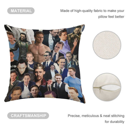Tom Hiddleston Collage Linen Throw Pillow Cover