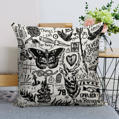 Tattoos Collage Linen Throw Pillow Cover