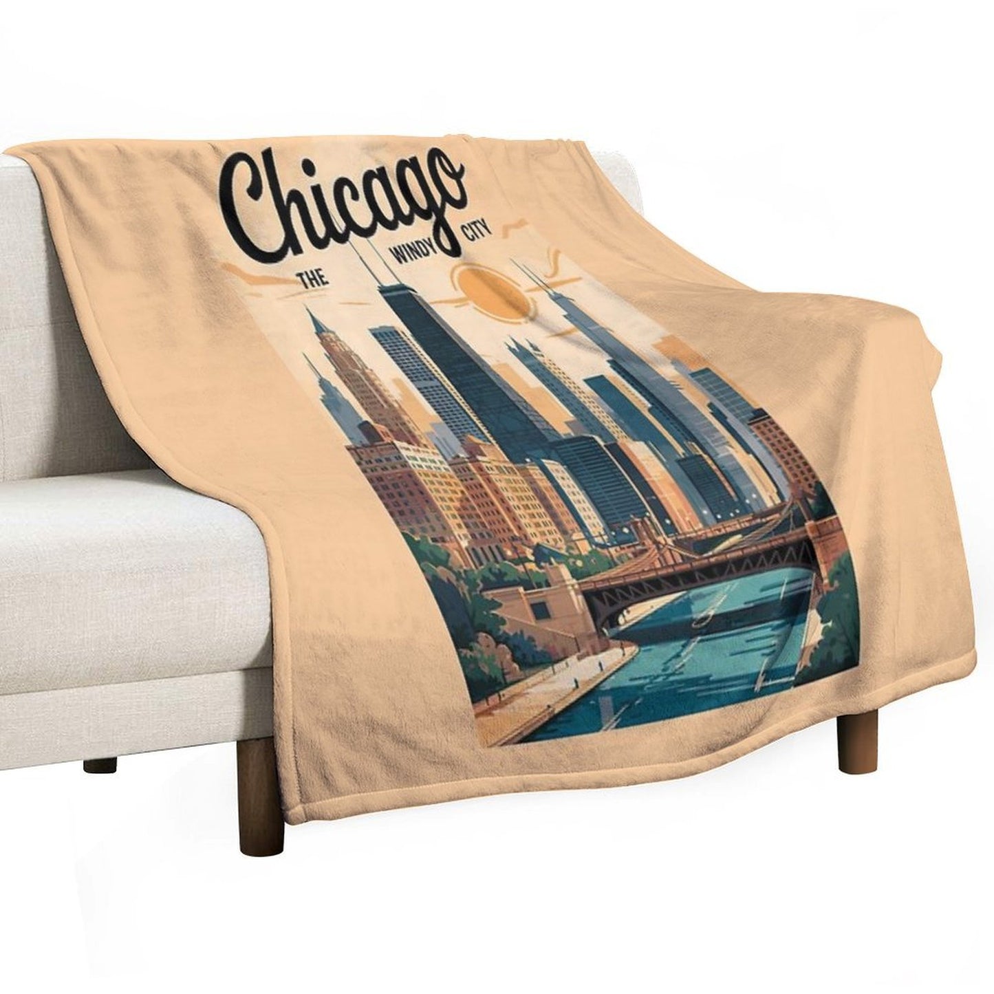 Chicago Illinois Skyline Travel Art Vintage Throw Blanket