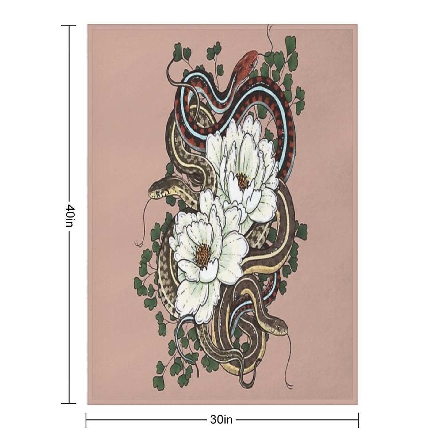Garter Snakes with White Peonies Throw Blanket