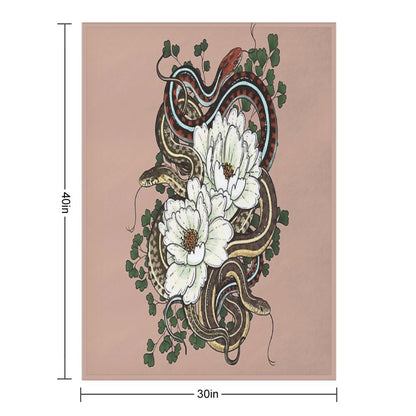 Garter Snakes with White Peonies Throw Blanket