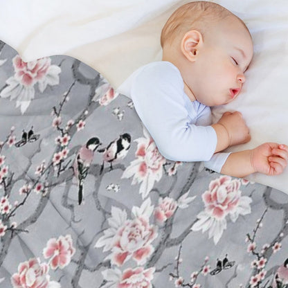 Chinoiserie Birds in Grey Throw Blanket