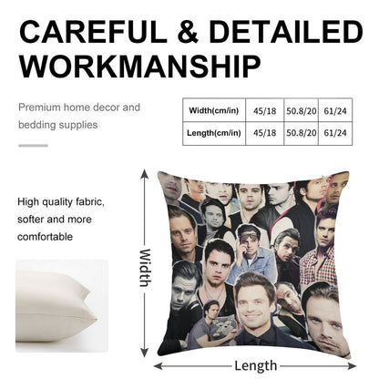Sebastian Stan Collage Linen Throw Pillow Cover