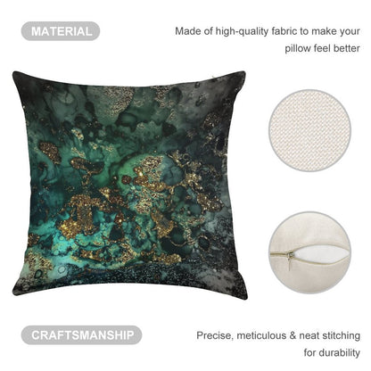 Gold Indigo Faux Malachite Marble Linen Throw Pillow Cover