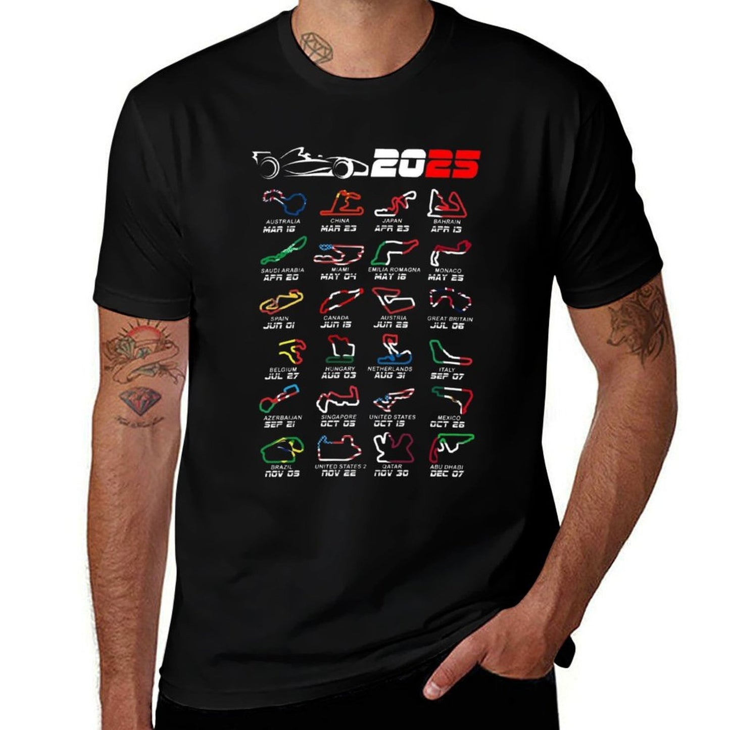 Calendar Formula Race Cars 2025 Circuits Colors  Classic T-Shirt