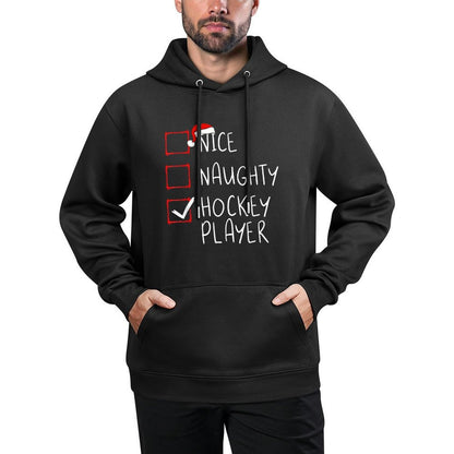Nice Naughty Hockey Player List Christmas Santa Claus Layering Staple Hoodie