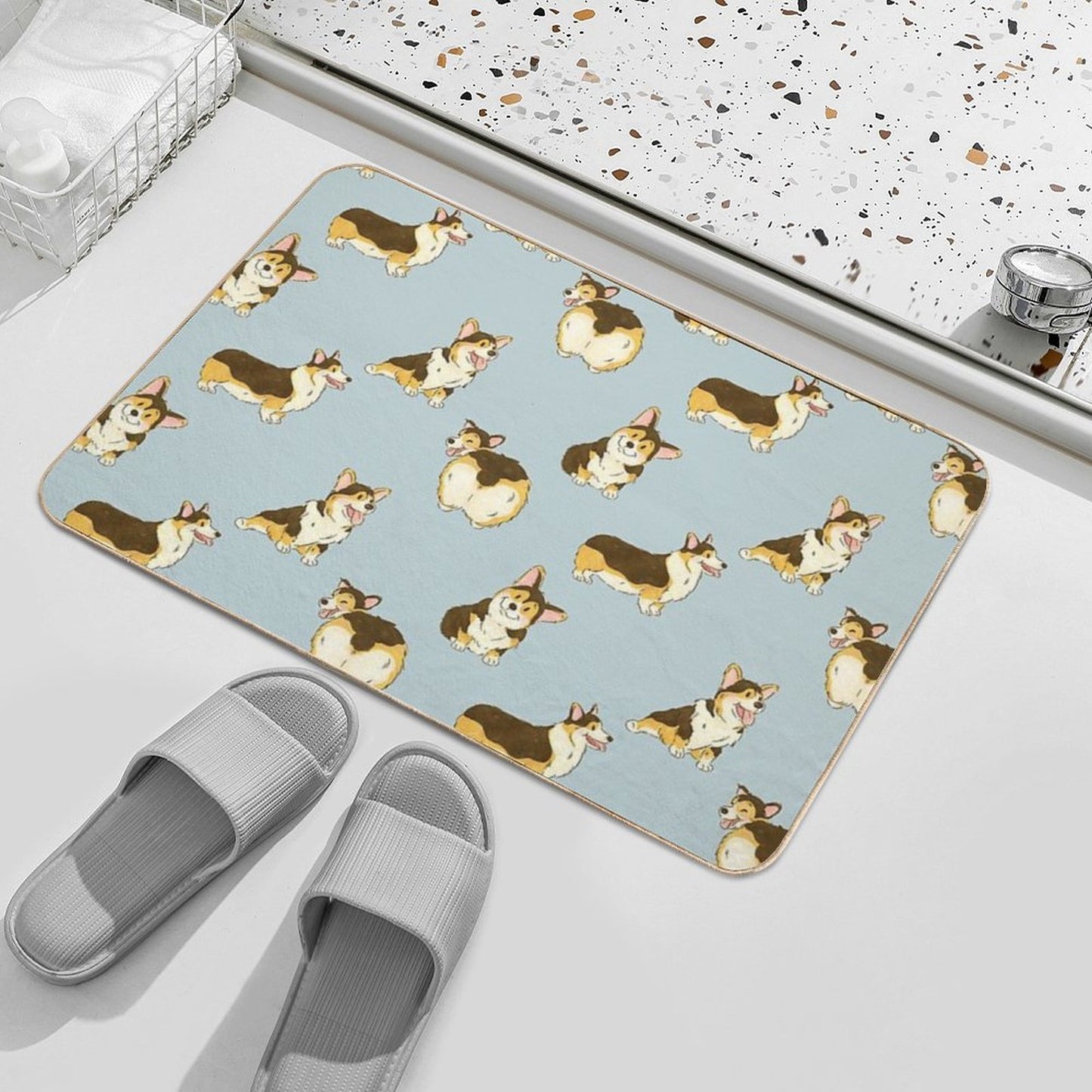 Tri Color Corgi Dog Bath Mat