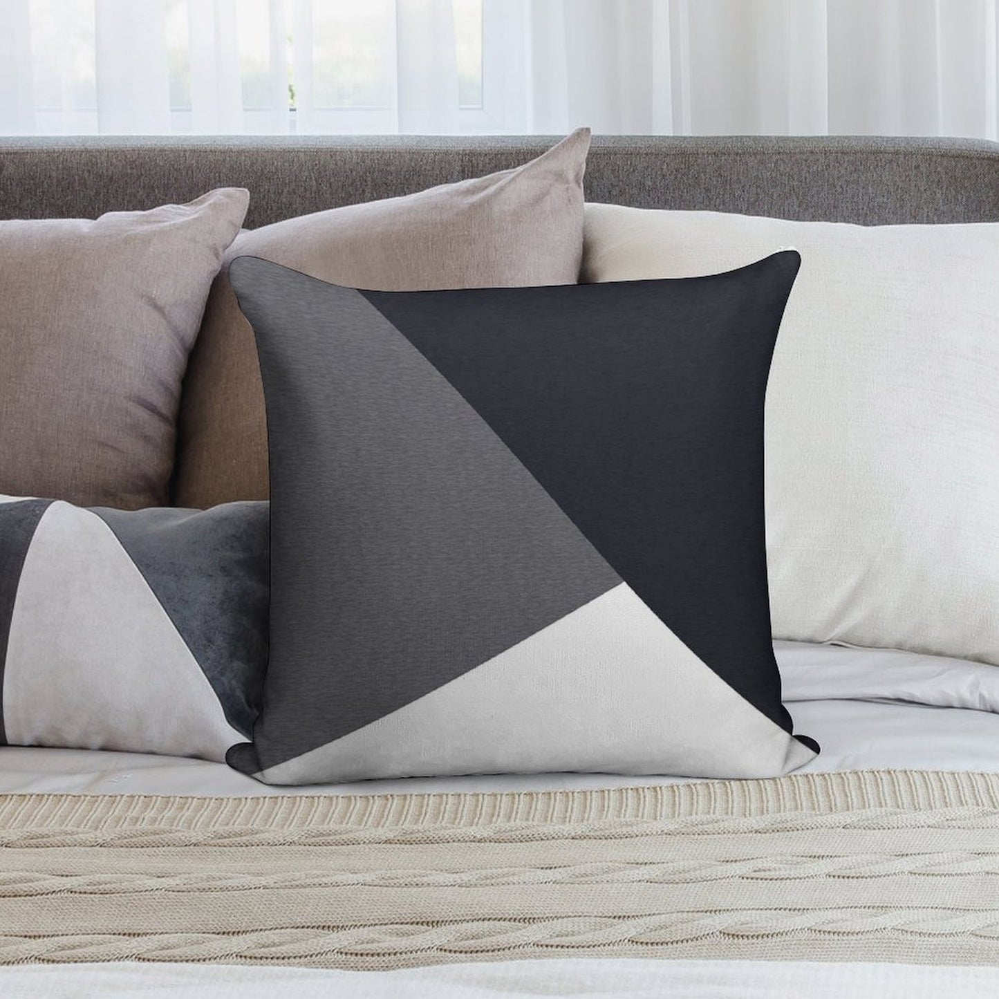 Grey Geometric Triangle Soft Multiple Sizes Throw Pillow