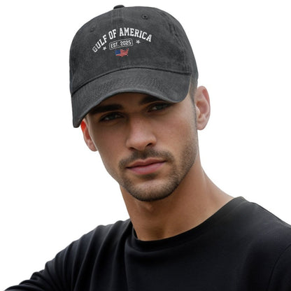 Gulf Of US America Est 2025 Vintage USA American Flag Men Baseball Cap