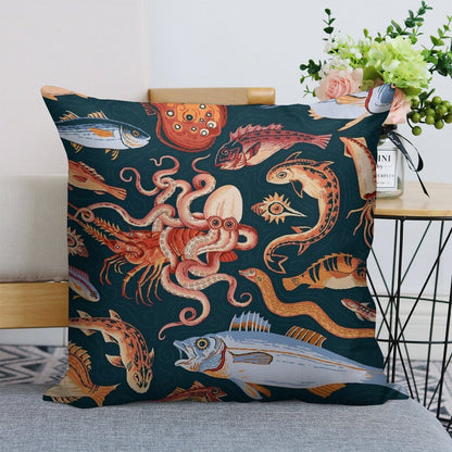 Pompeii Marine Mosaic Linen Throw Pillow Cover