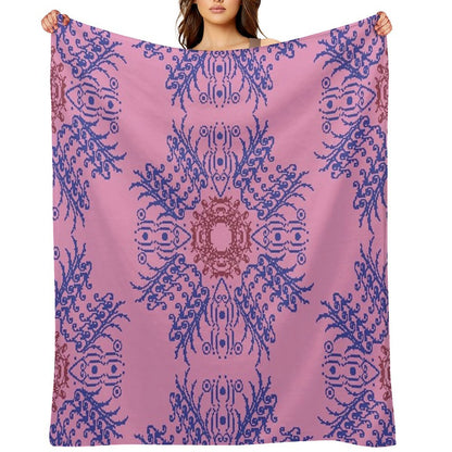 Pink And Blue Floral Wreath Throw Blanket