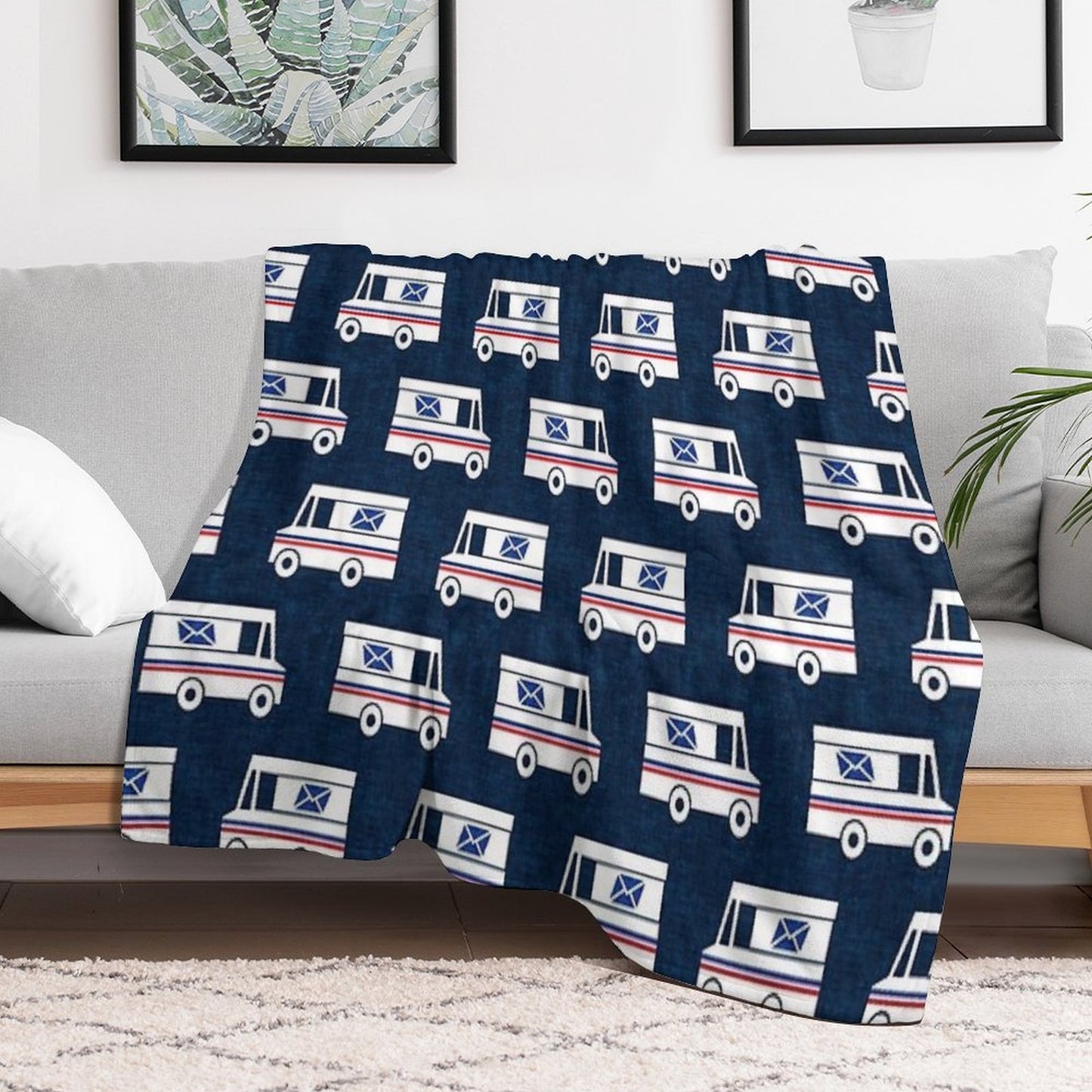 Mail Trucks - Blue Throw Blanket