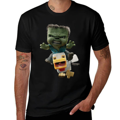 A Minecraft Movie Chicken Jockey Baby Zombie Attack  Fade-proof Color T-Shirt