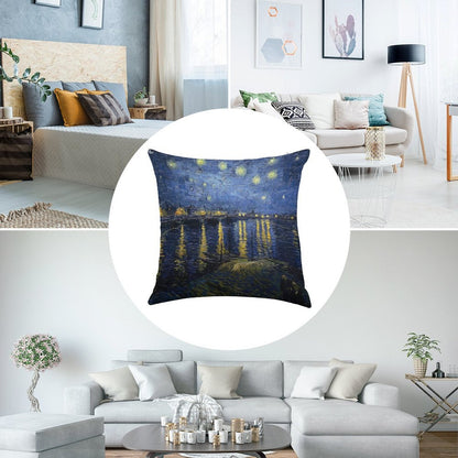 Starry Night Over The Rhone - Van Gogh Linen Throw Pillow Cover
