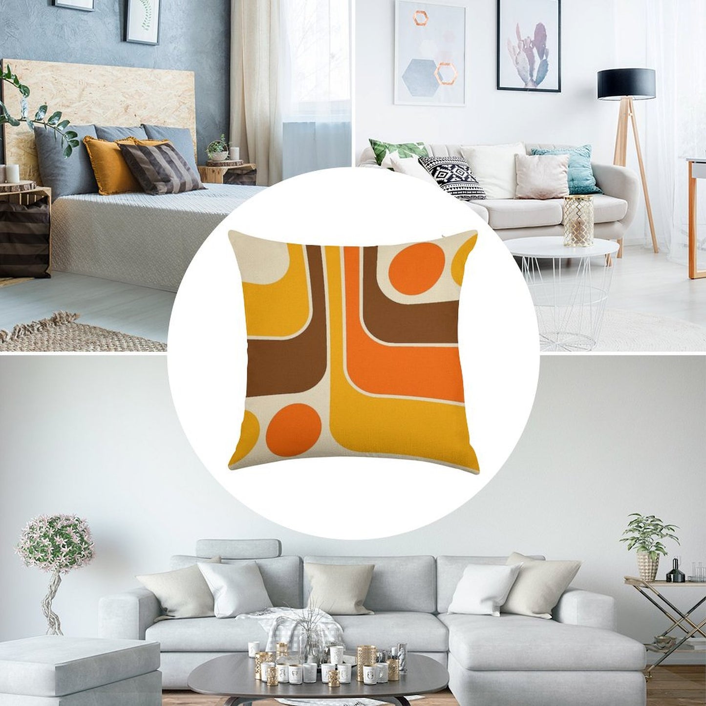 Retro Geometric Design 624 Linen Throw Pillow Cover