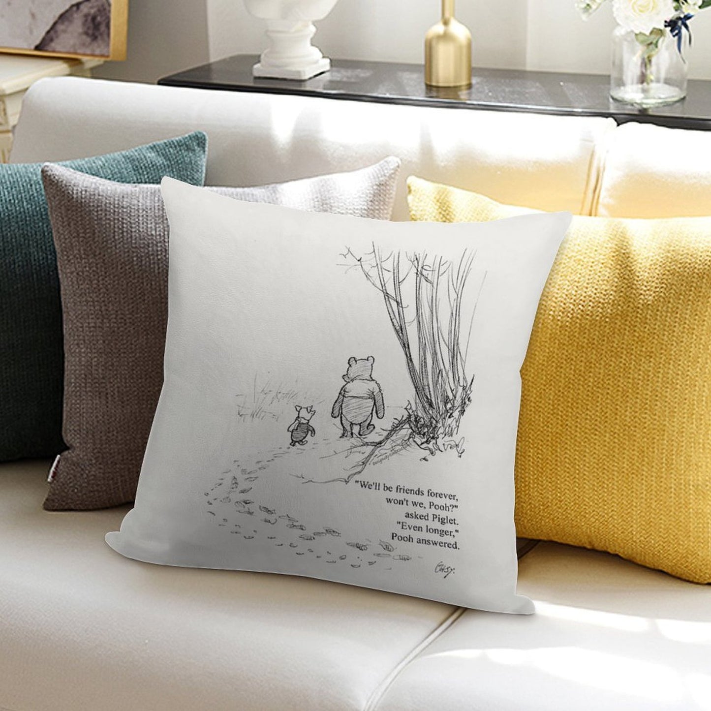 Winnie The Pooh & Piglet Friends Forever Soft Short Plush Fabric Throw Pillow