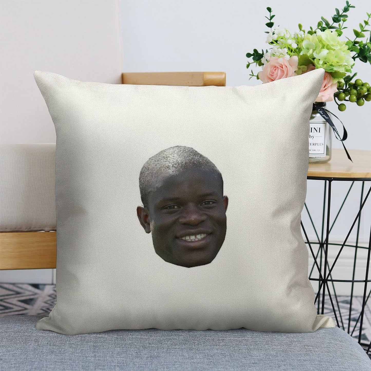 N'golo Kante Head Linen Throw Pillow Cover