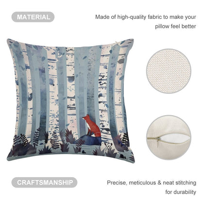 The Birches (in Blue) Linen Throw Pillow Cover
