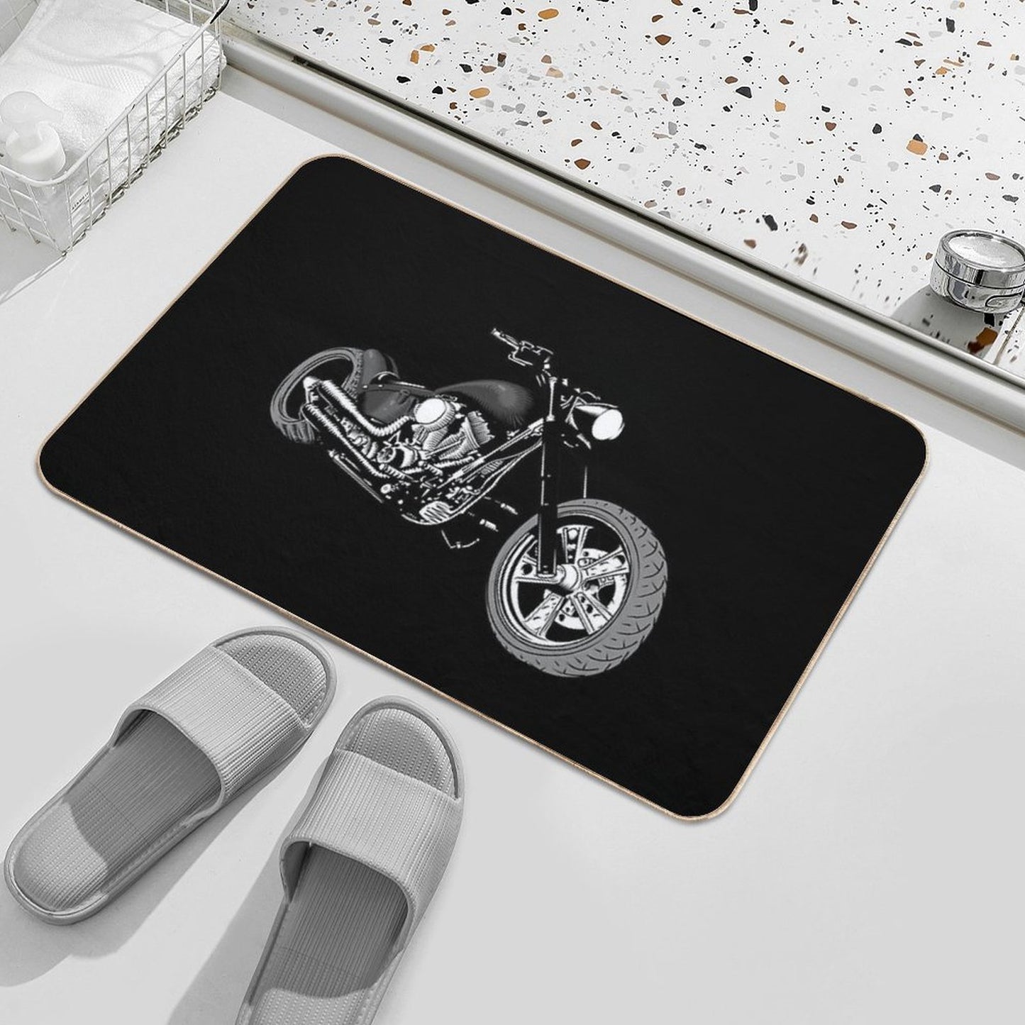 HD Softail Motorcycle, Grey And Black  Long-Lasting Bath Mat