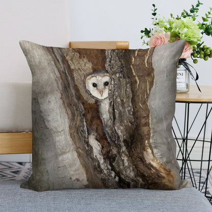 Barn Owl Peekaboo Linen Throw Pillow Cover