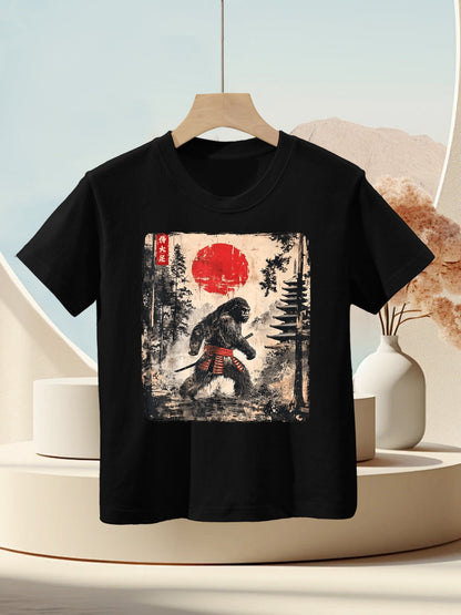 Samurai Bigfoot Japanese Vintage Graphic Ukiyo-e Art Funny Kids T-Shirt