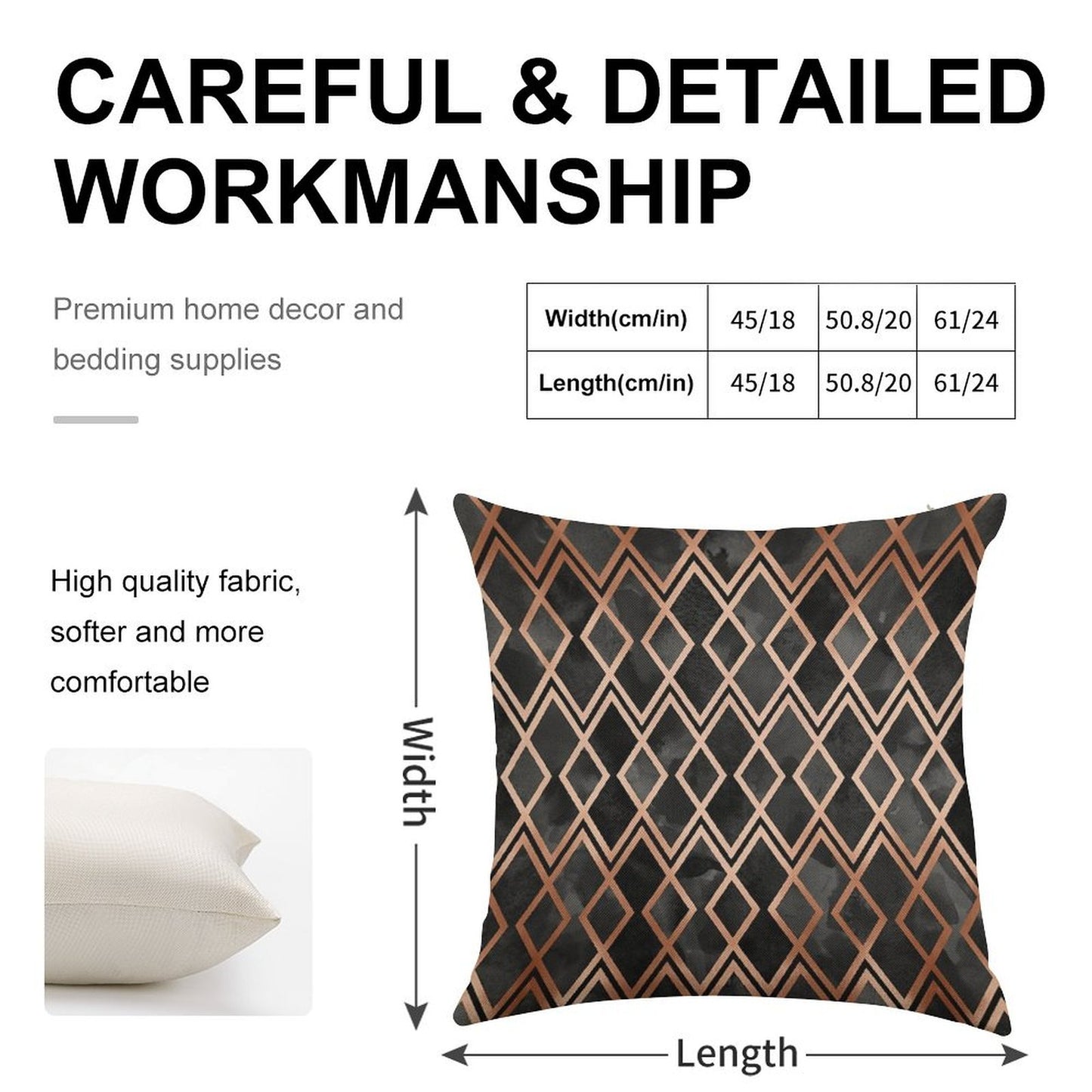 Copper And Black Geo Diamonds Linen Throw Pillow Cover