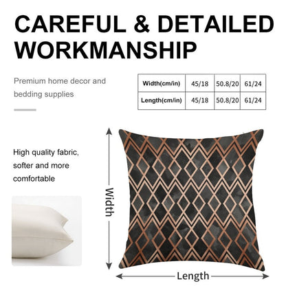 Copper And Black Geo Diamonds Linen Throw Pillow Cover