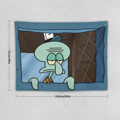 Funny Squidward Octopus Cartoon Tapestry