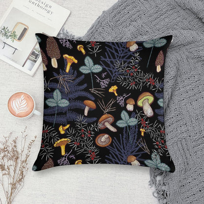 Dark Wild Forest Mushrooms Soft Anti-Pilling Throw Pillow