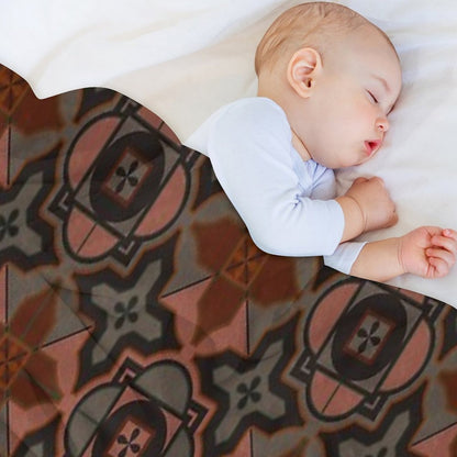 Muted Gray Acorn Brown Arabesque Style Tile Pattern Throw Blanket