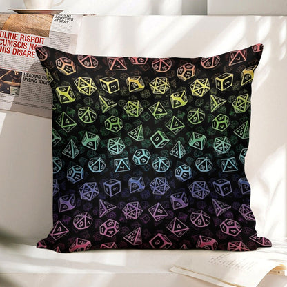 D20 Dice Set Pattern (Rainbow) Linen Throw Pillow Cover