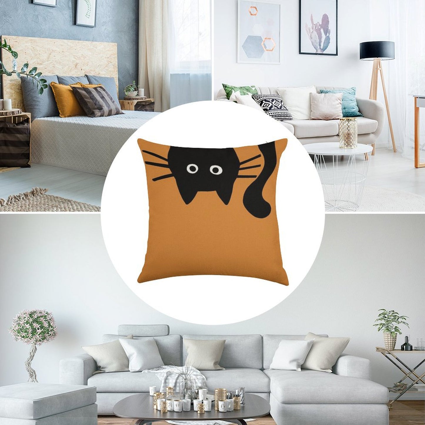 Funny Black Cat Linen Throw Pillow Cover