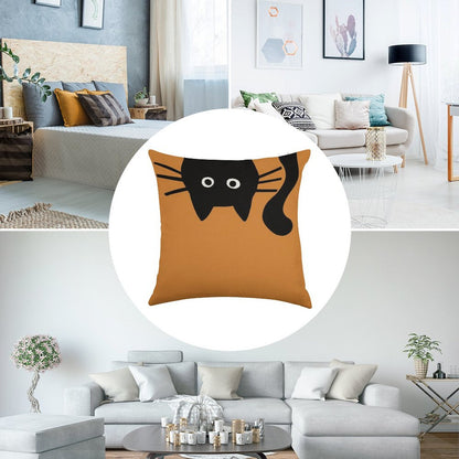 Funny Black Cat Linen Throw Pillow Cover