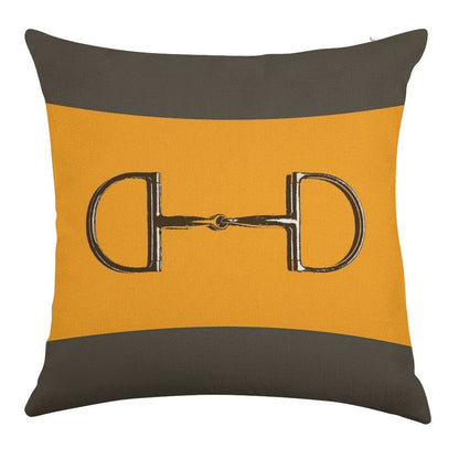 Orange Horse Bit with Taupe Background Linen Throw Pillow Cover