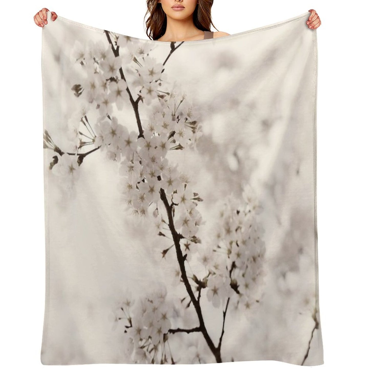 Cherry Blossom Artistic Closeup Sepia Toned Art Photo Print Throw Blanket