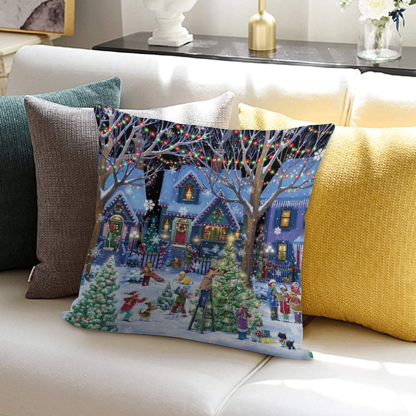 Decorating for Christmas Soft Fade-Resistant Throw Pillow