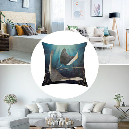 Metallic Stingray Linen Throw Pillow Cover