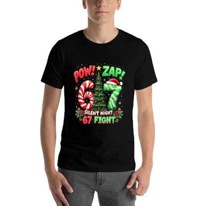 Christmas Funny 6-7 Meme Slang Trend Silent Night 67 Fight  Cotton T-Shirt