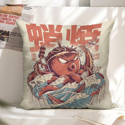 Takoyaki Attack Linen Throw Pillow Cover